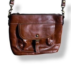 Patricia Nash Genuine Leather Siena Sling Natural Tan/Brown Crossbody Bag